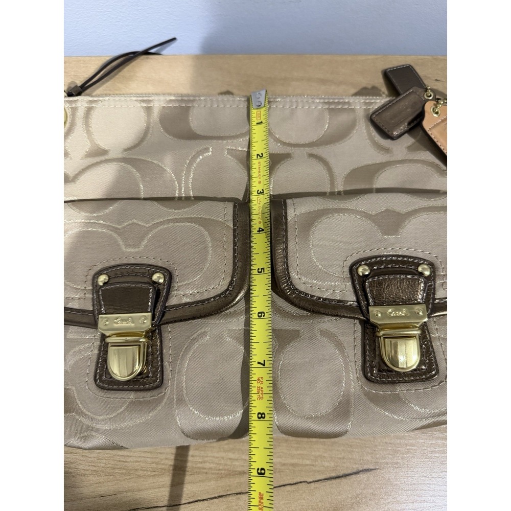 Coach Gold Tan Brown Poppy Signature Sateen Shoulder Bag 18980 Purse F - Picture 7 of 11